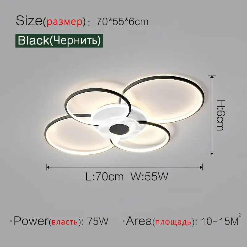 Minimalist black & white floral ring ceiling lamp living room