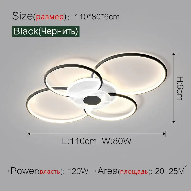 Minimalist black & white floral ring ceiling lamp living room