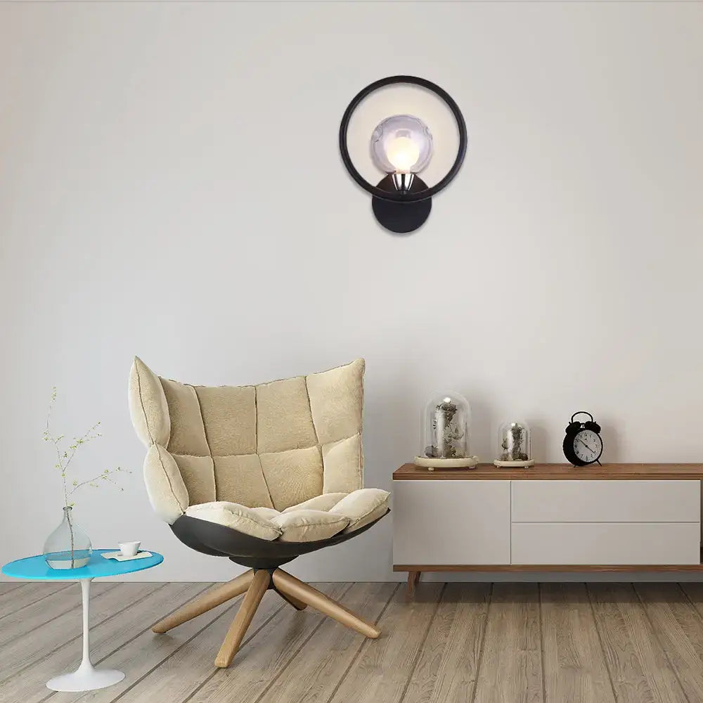 Minimalist black & white glass ball wall sconce bedroom light