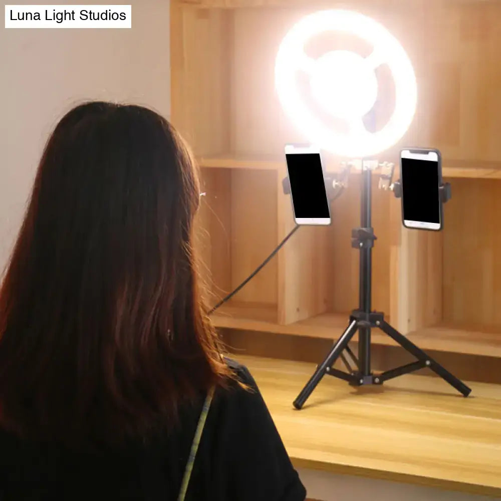 Minimalist black & white led ring light phone holder bedroom fixture