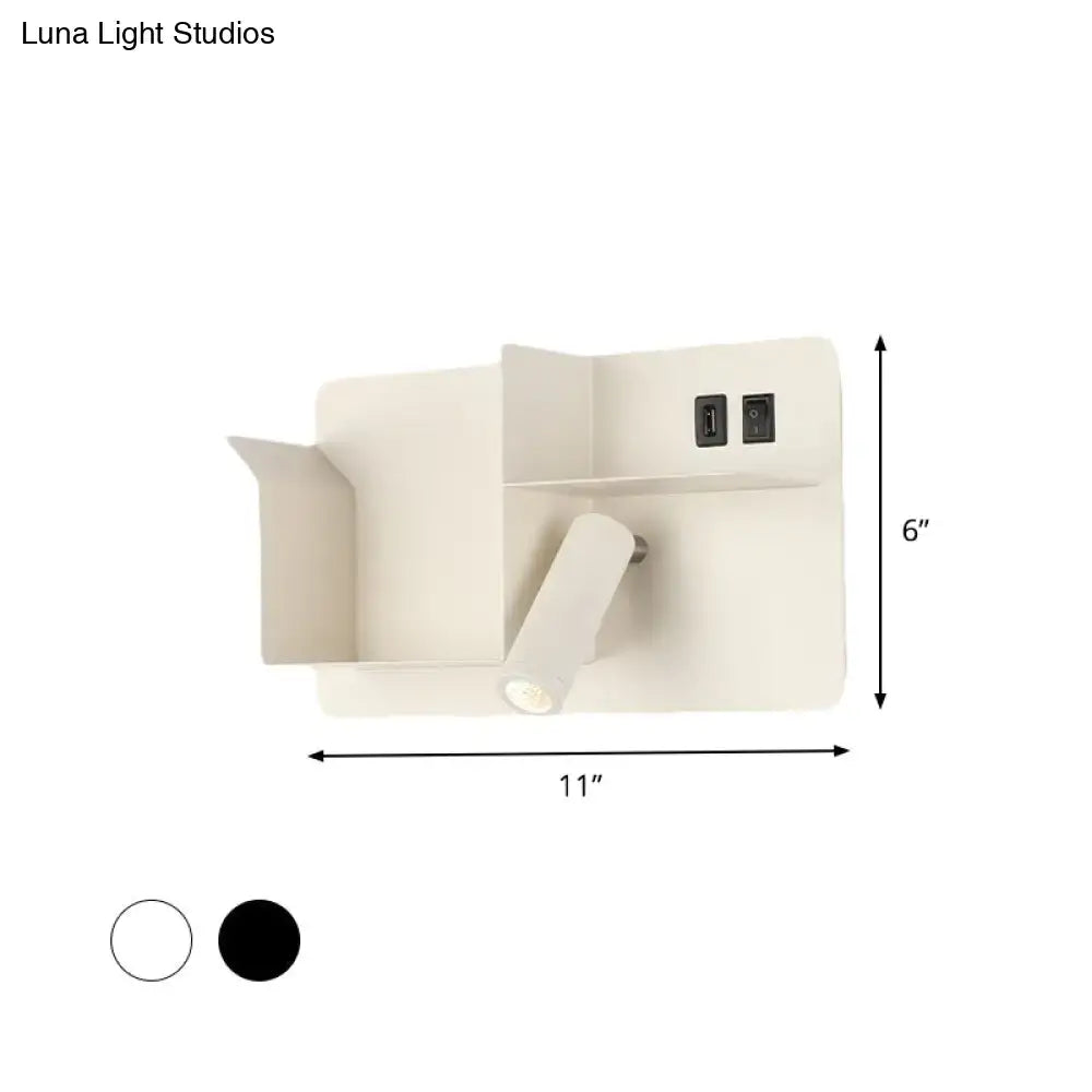 Minimalist black & white metal tubular wall light bedroom sconce