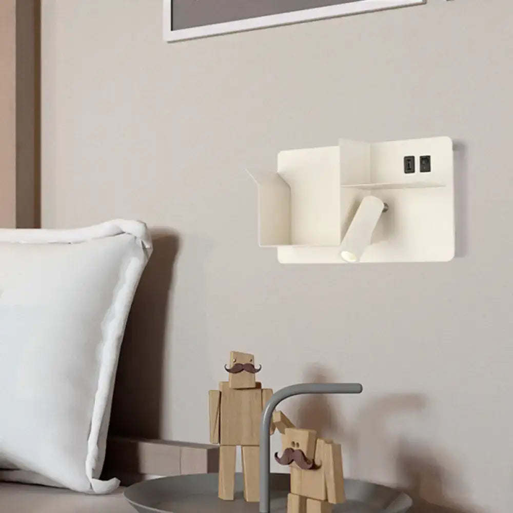 Minimalist black & white metal tubular wall light bedroom sconce