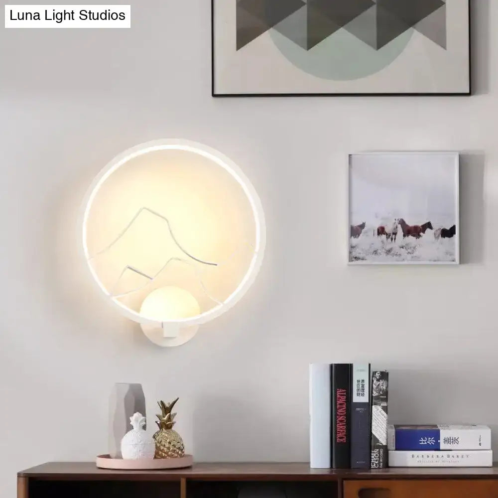 Minimalist black & white mountain acrylic ring wall lamp bedroom