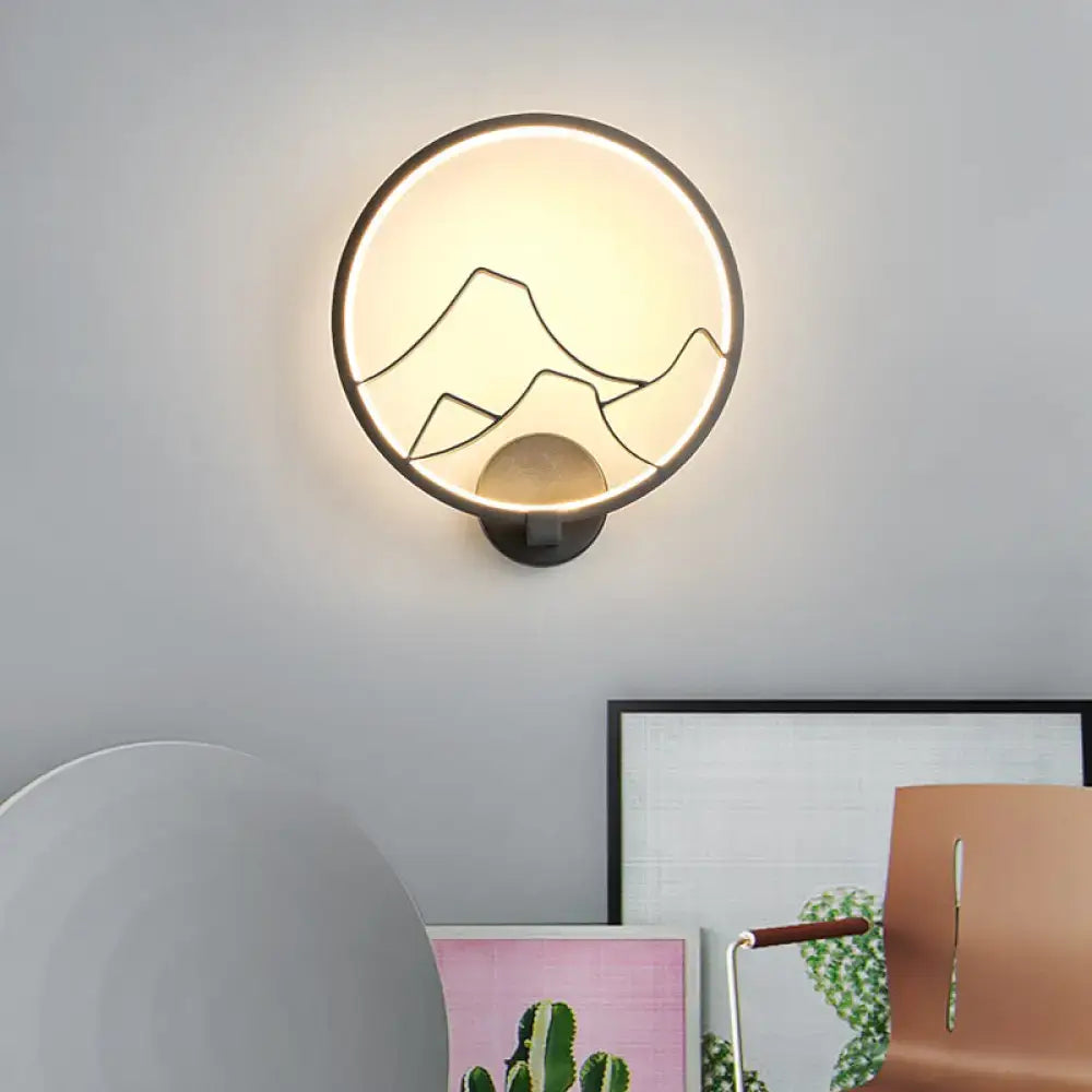 Minimalist black & white mountain acrylic ring wall lamp bedroom