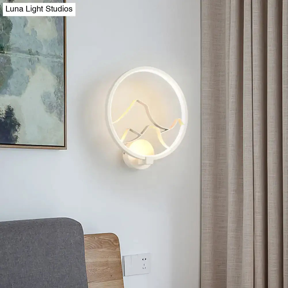 Minimalist black & white mountain acrylic ring wall lamp bedroom