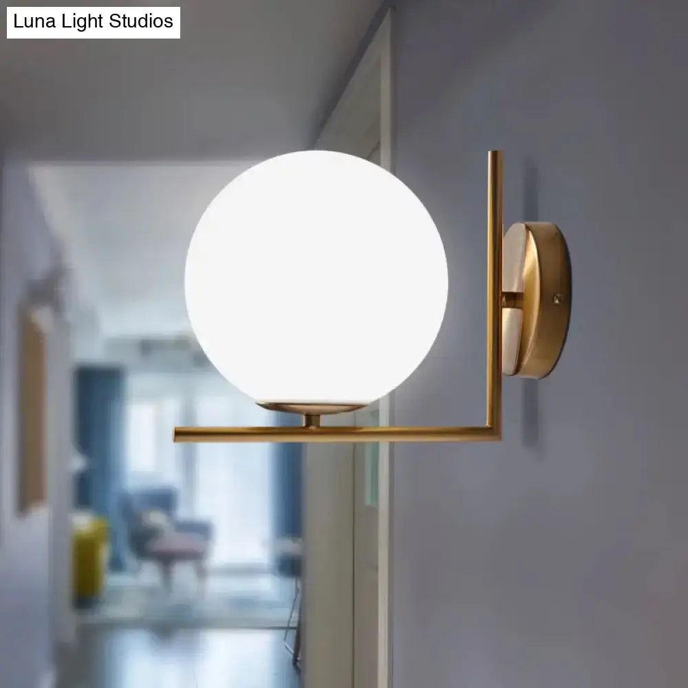 Minimalist brass angle arm opaline glass wall sconce bedroom light
