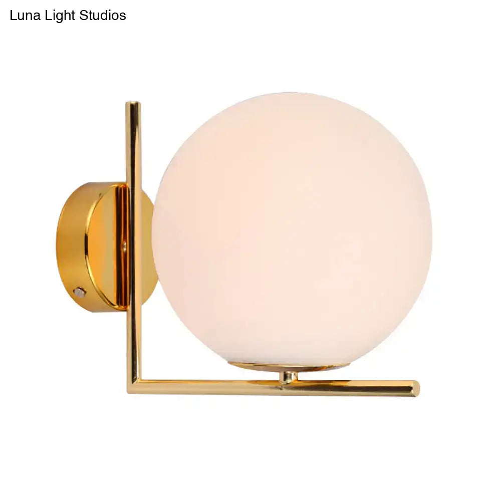 Minimalist brass angle arm opaline glass wall sconce bedroom light