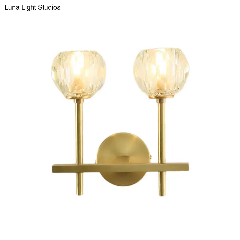Minimalist brass faceted crystal wall sconce bedroom light direct wired
