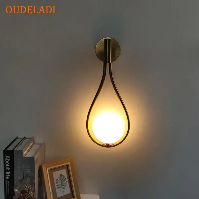 Minimalist brass glass ball wall sconce living room light