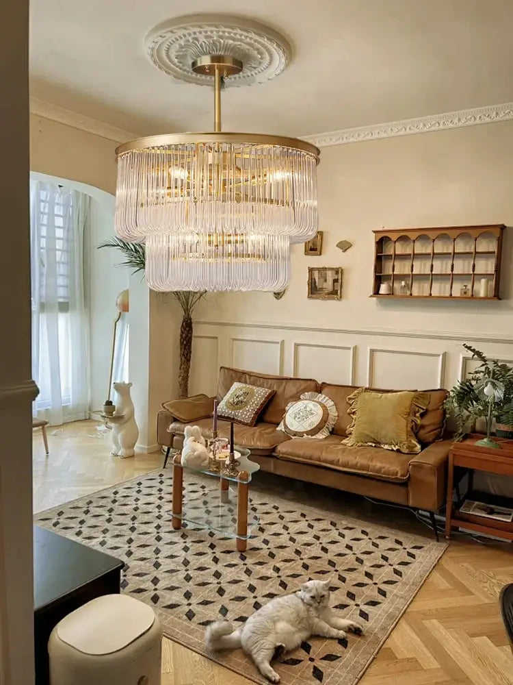Minimalist brass glass bar chandelier living room crystal light