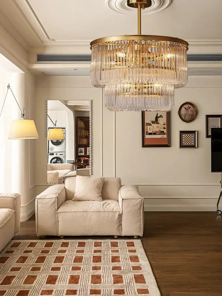 Minimalist brass glass bar chandelier living room crystal light