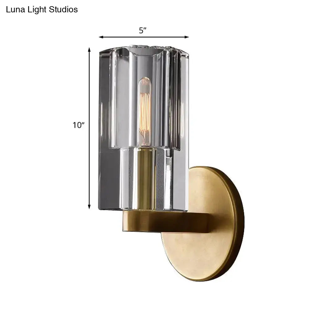 Minimalist brass ribbed glass wall sconce for living room