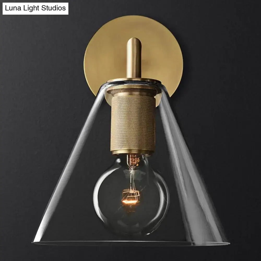 Minimalist bronze wall sconce with glass shade bedroom light
