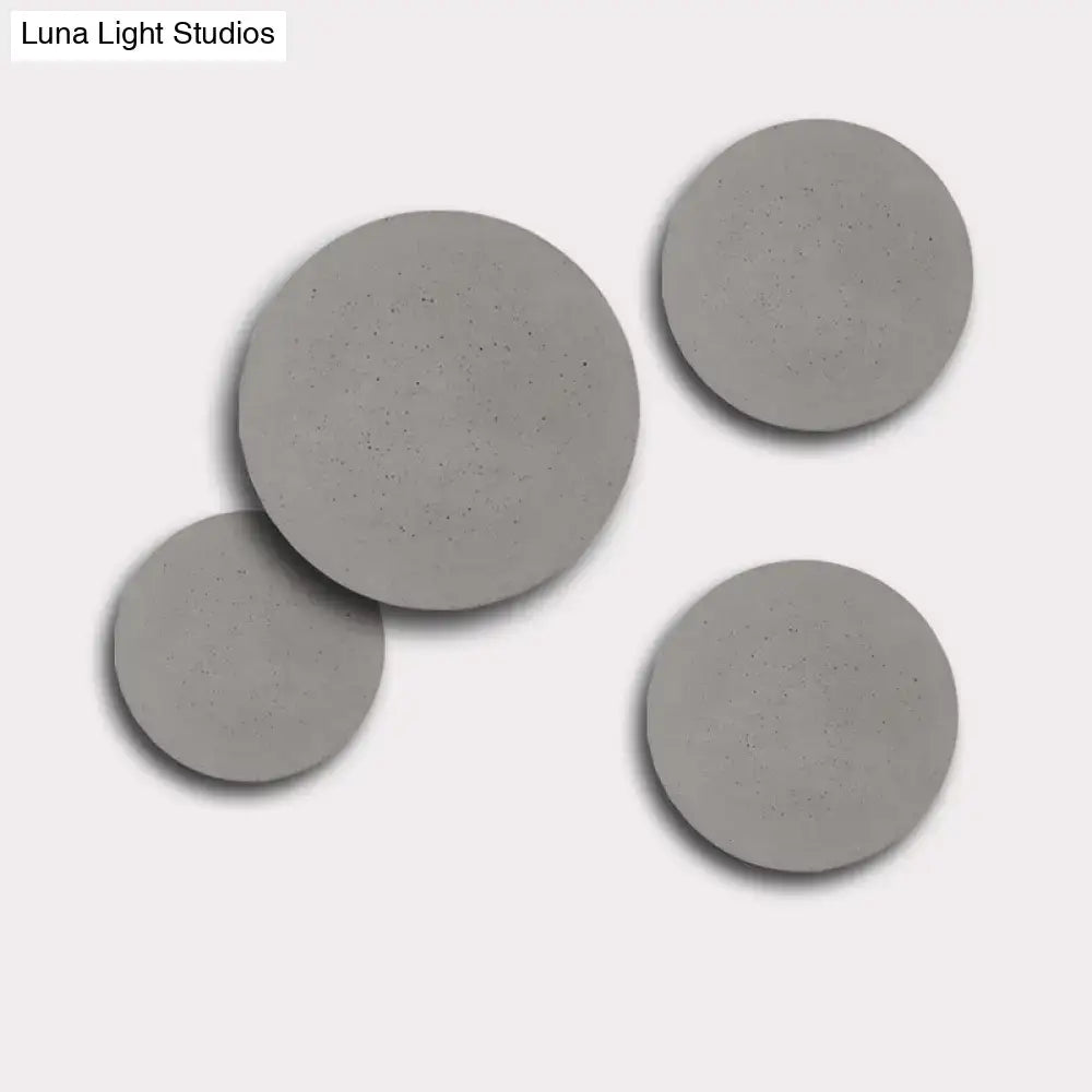 Minimalist cement grey flat round wall sconce light for bedroom