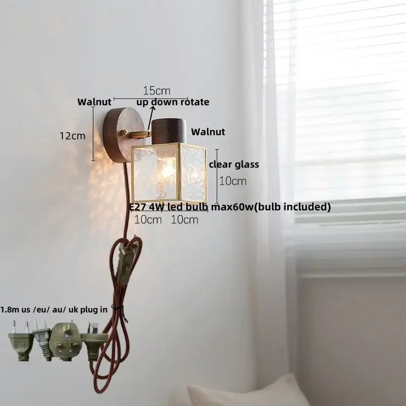 Minimalist ceramic walnut wood wall light bedroom reading lamp