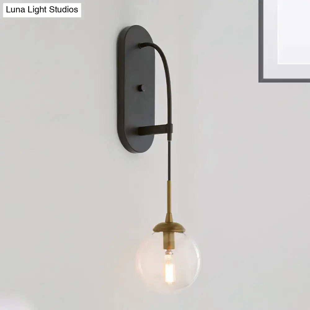 Minimalist clear glass wall mounted sconce black & brass bedroom light