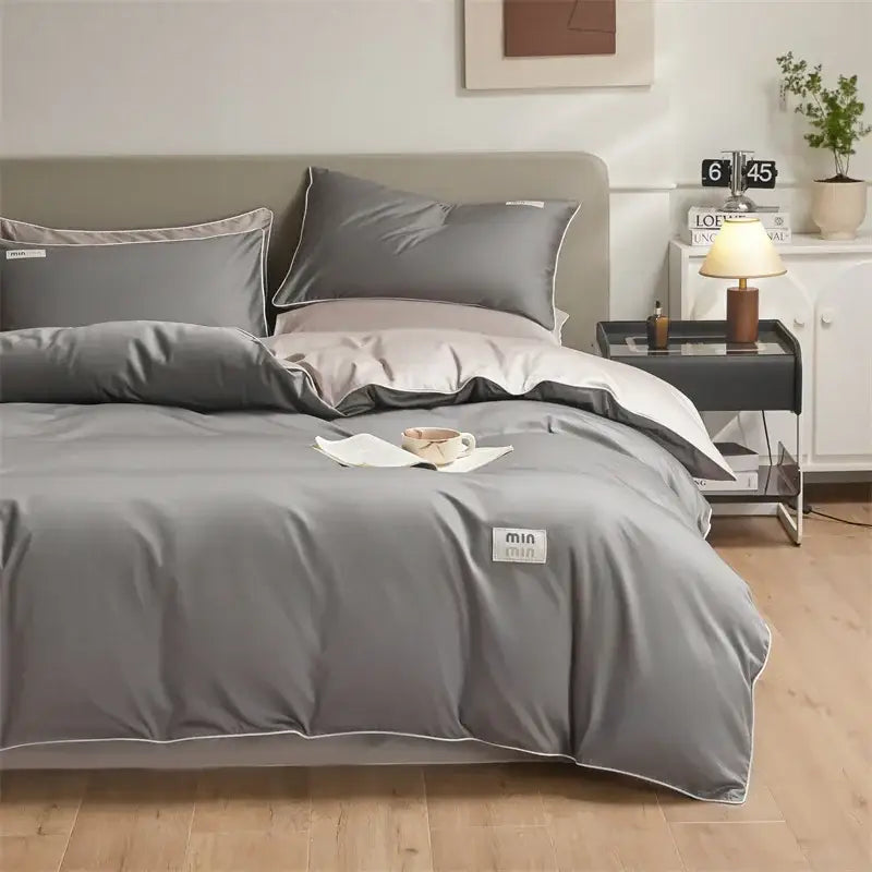 Minimalist cream & green egyptian cotton solid bedding set bedroom