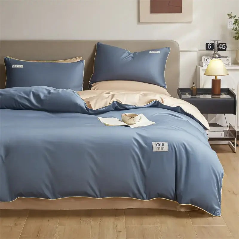 Minimalist cream & green egyptian cotton solid bedding set bedroom