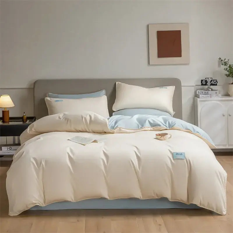 Minimalist cream & green egyptian cotton solid bedding set bedroom
