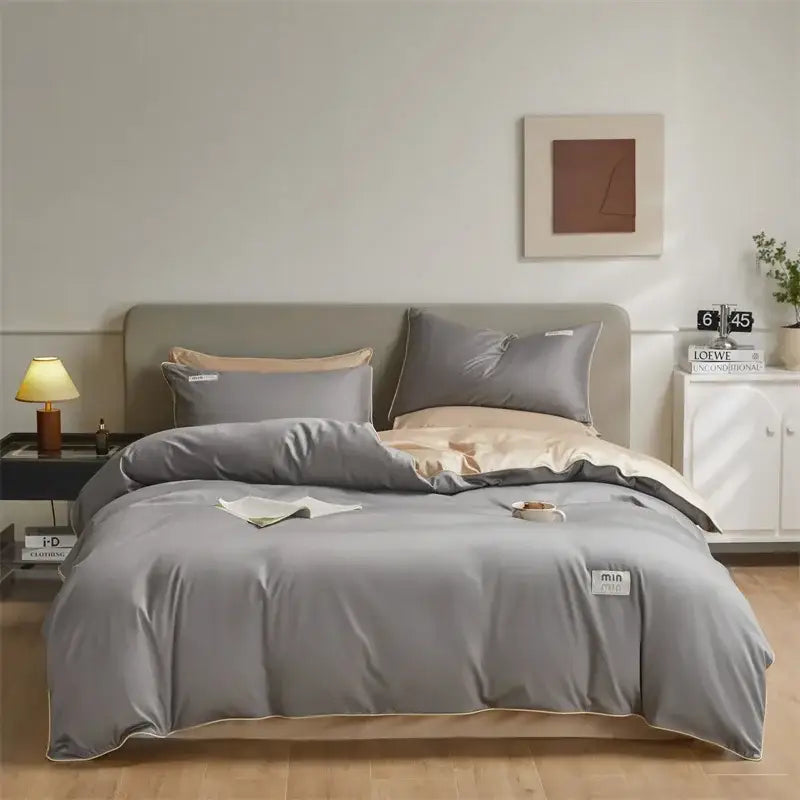 Minimalist cream & green egyptian cotton solid bedding set bedroom
