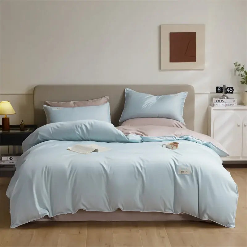 Minimalist cream & green egyptian cotton solid bedding set bedroom
