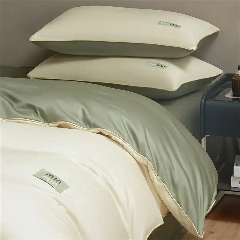 Minimalist cream & green egyptian cotton solid bedding set bedroom