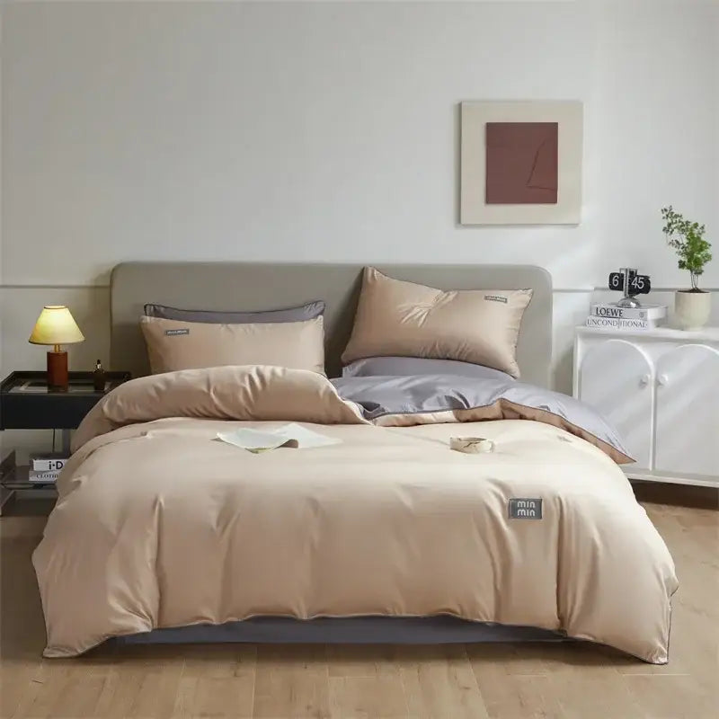 Minimalist cream & green egyptian cotton solid bedding set bedroom