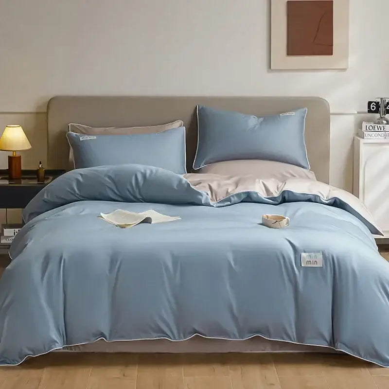 Minimalist cream & green egyptian cotton solid bedding set bedroom