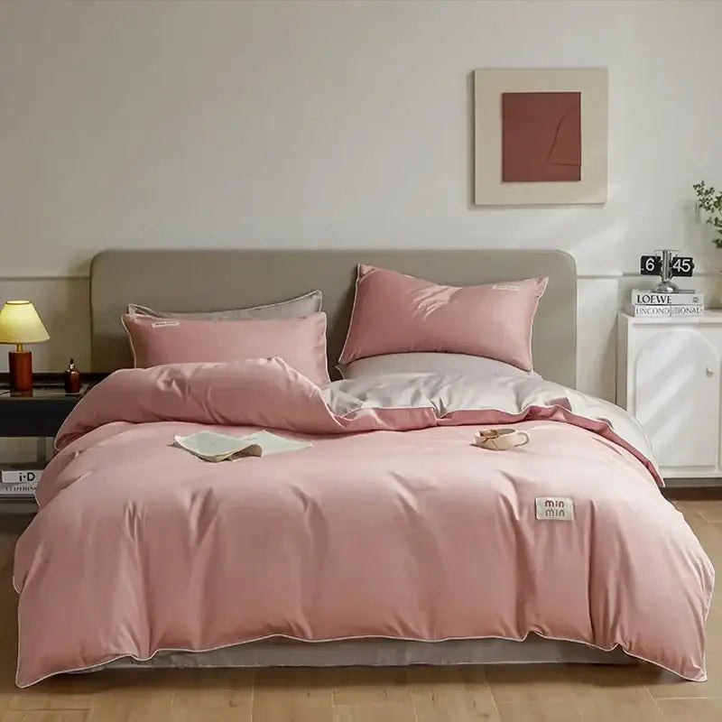 Minimalist cream & green egyptian cotton solid bedding set bedroom