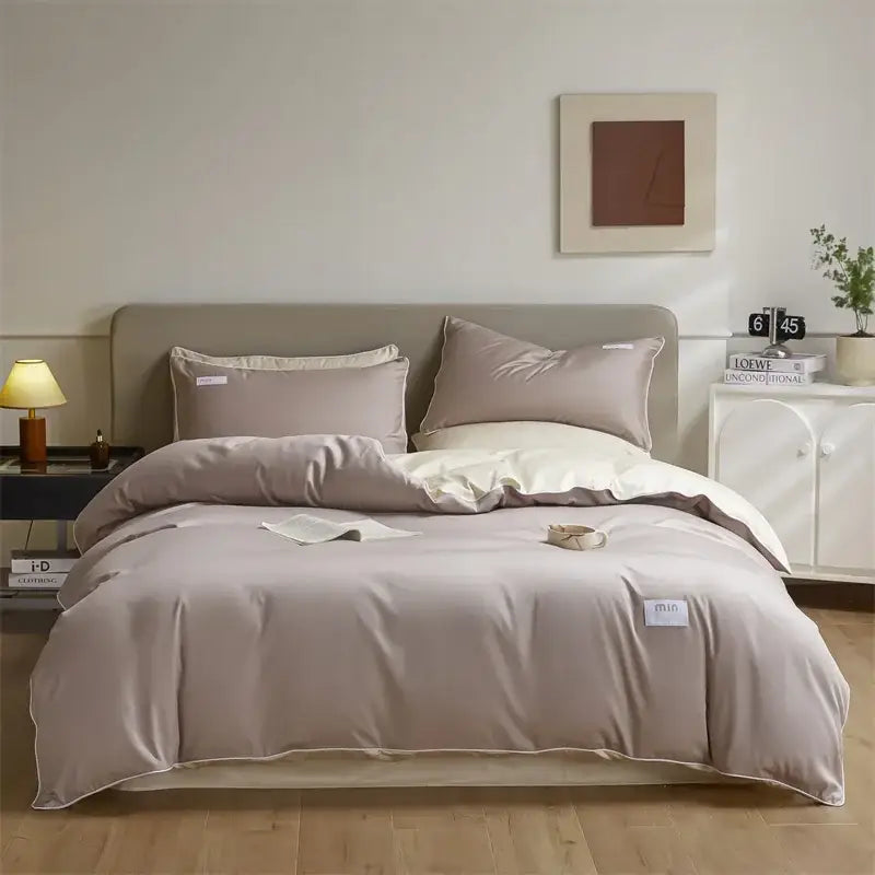 Minimalist cream & green egyptian cotton solid bedding set bedroom