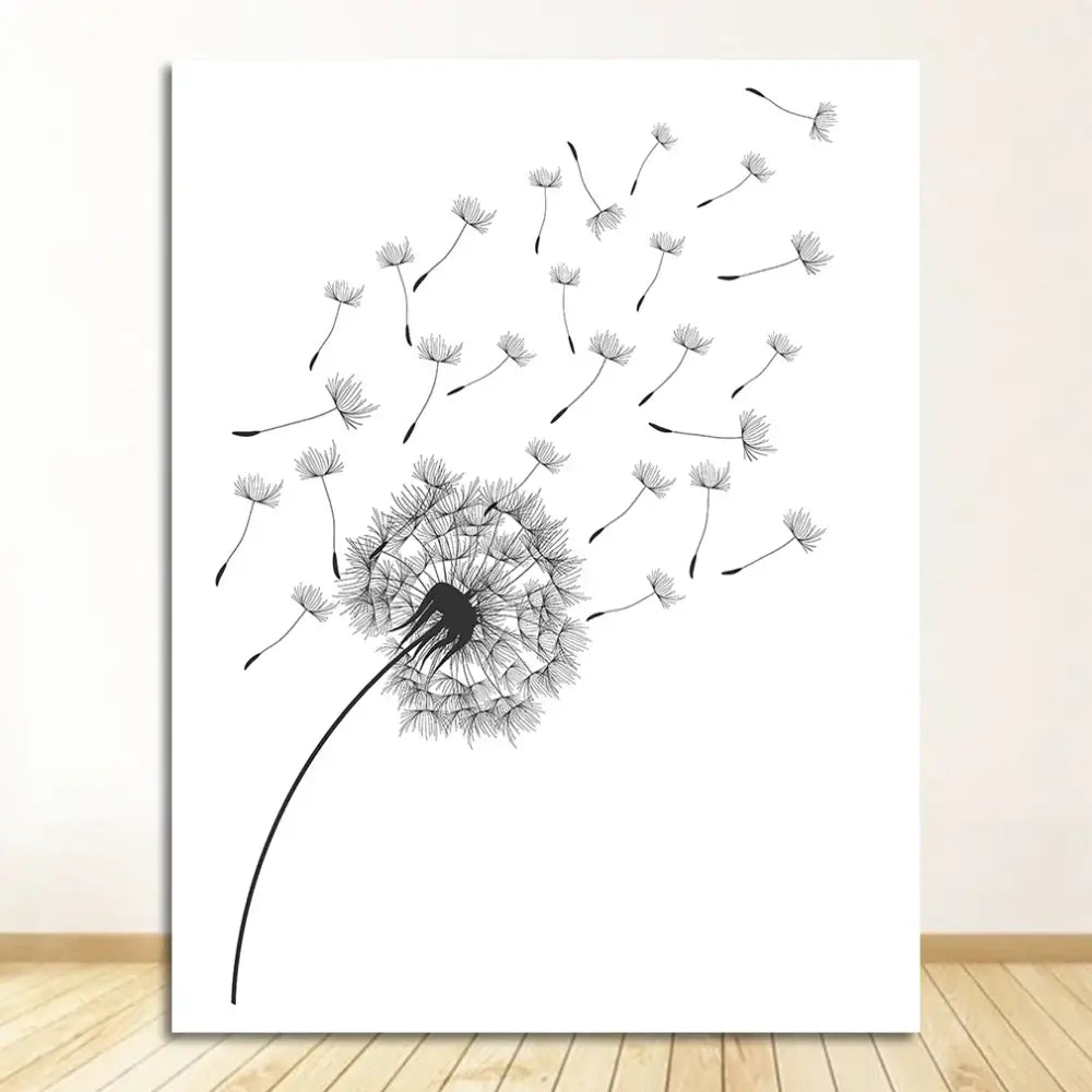 Minimalist dandelion canvas art set with gold frames for living room