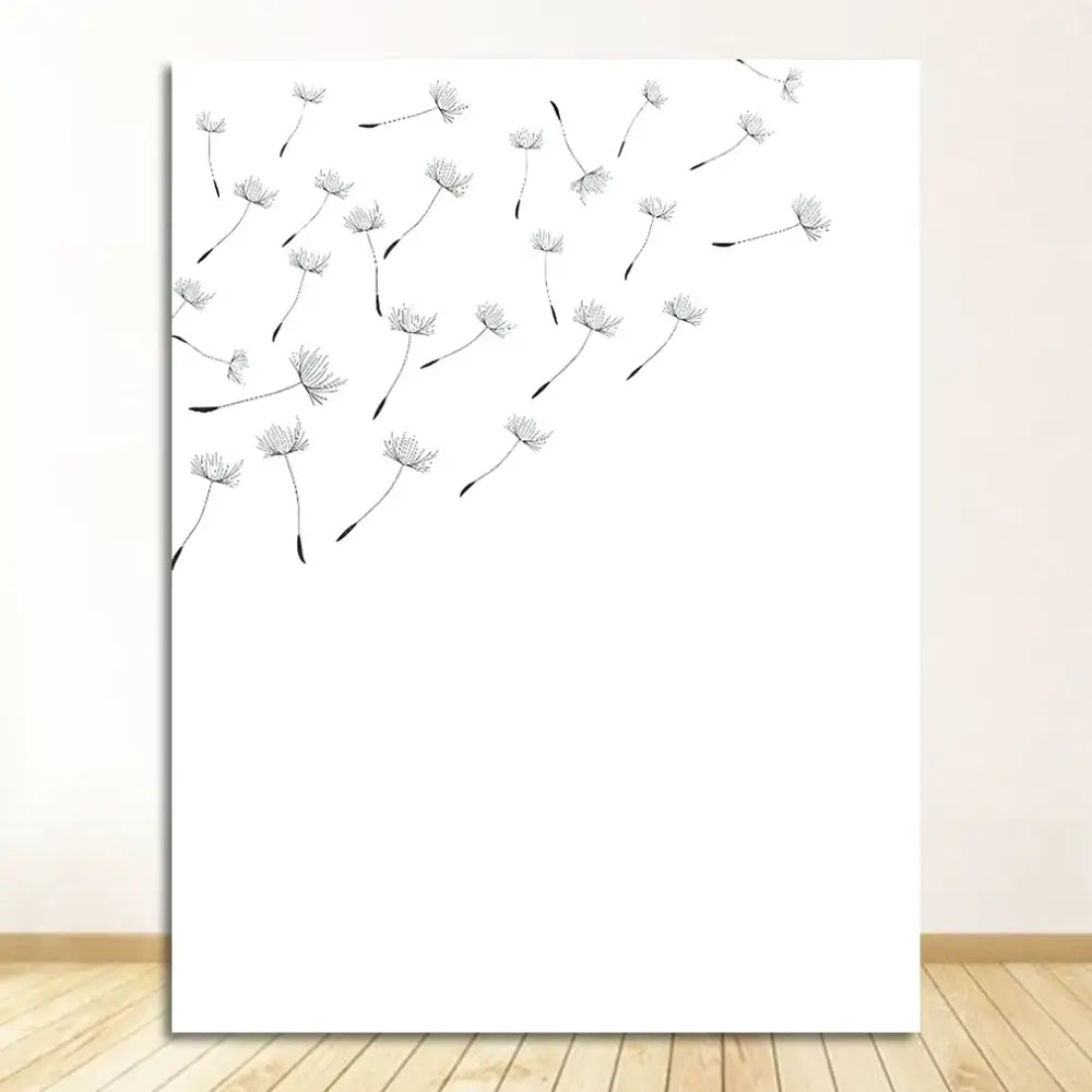 Minimalist dandelion canvas art set with gold frames for living room
