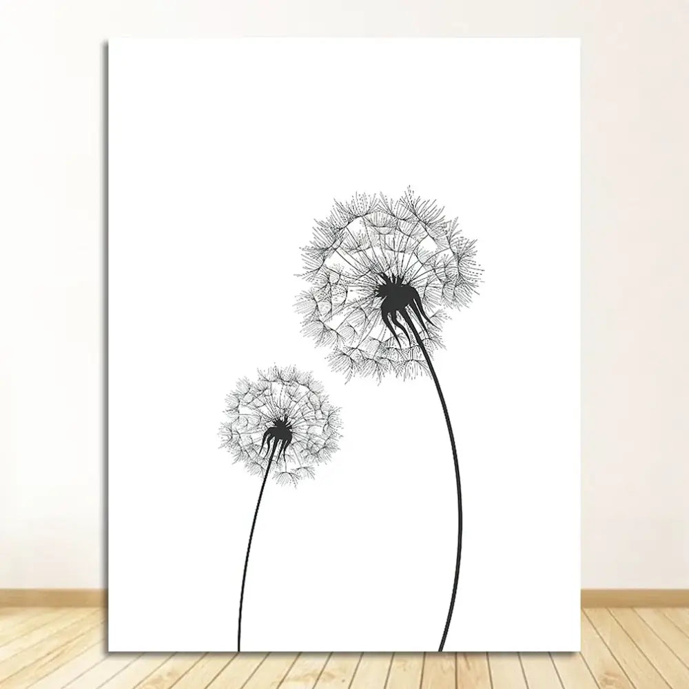 Minimalist dandelion canvas art set with gold frames for living room