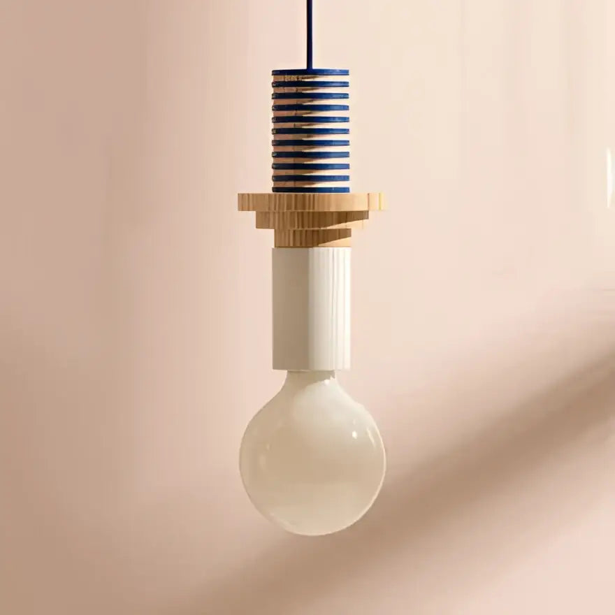 Minimalist earth tone wood and ceramic pendant light dining room