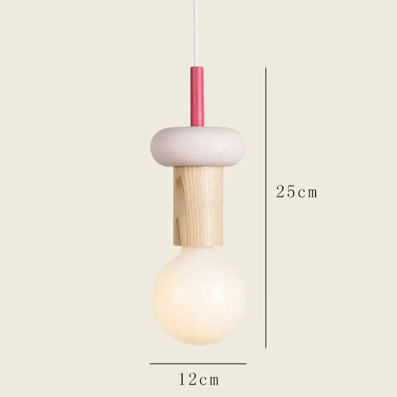 Minimalist earth tone wood and ceramic pendant light dining room