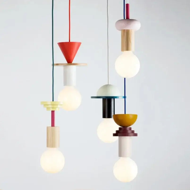 Minimalist earth tone wood and ceramic pendant light dining room