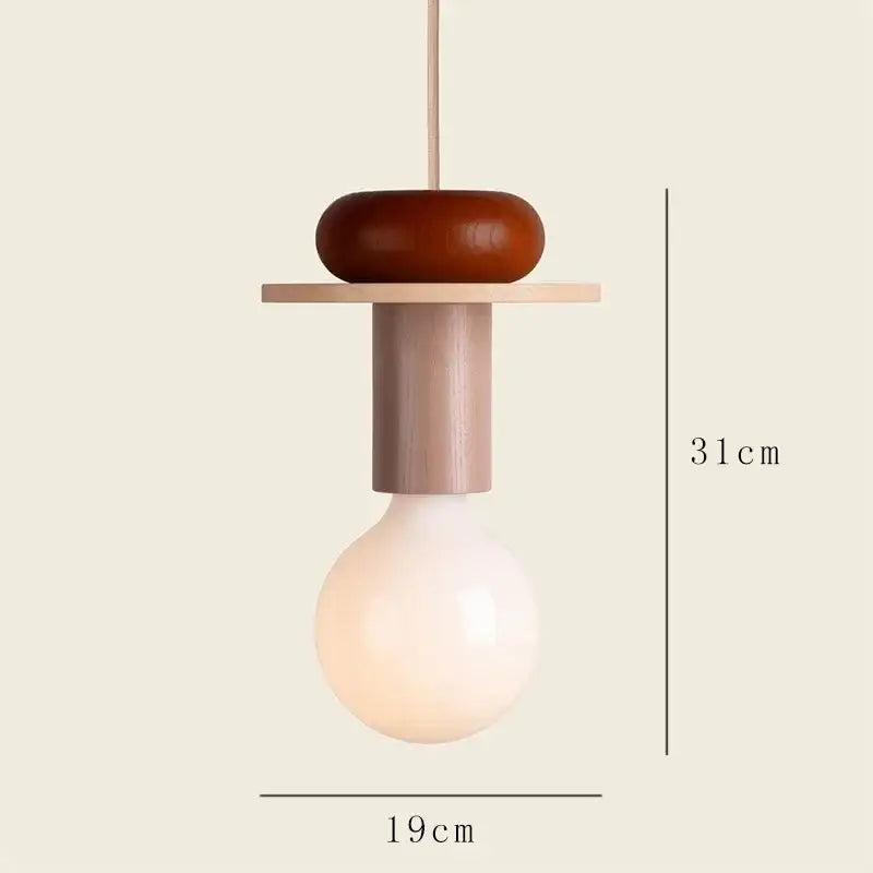 Minimalist earth tone wood and ceramic pendant light dining room
