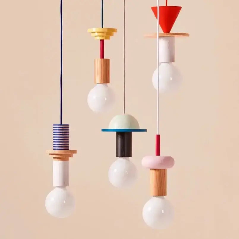 Minimalist earth tone wood and ceramic pendant light dining room