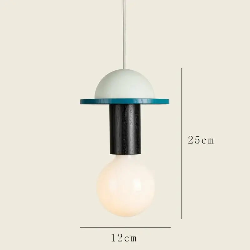 Minimalist earth tone wood and ceramic pendant light dining room