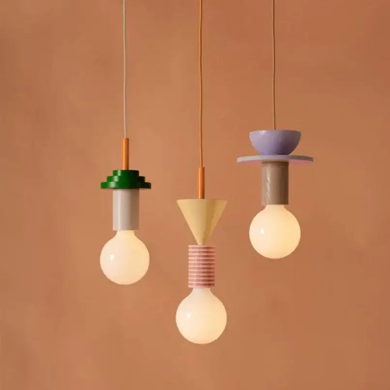 Minimalist earth tone wood and ceramic pendant light dining room