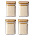 Minimalist glass jar with bamboo lid and labels – kitchen storage