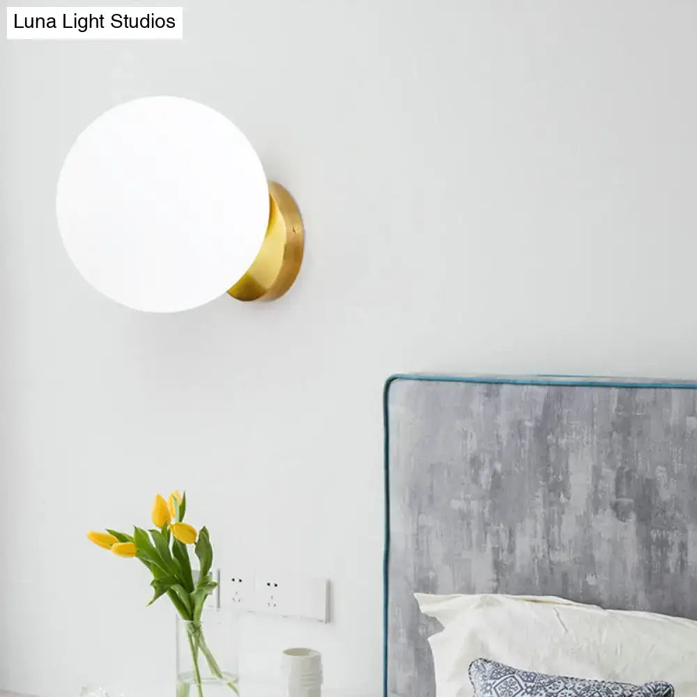 Minimalist gold and white glass ball sconce bedroom wall light