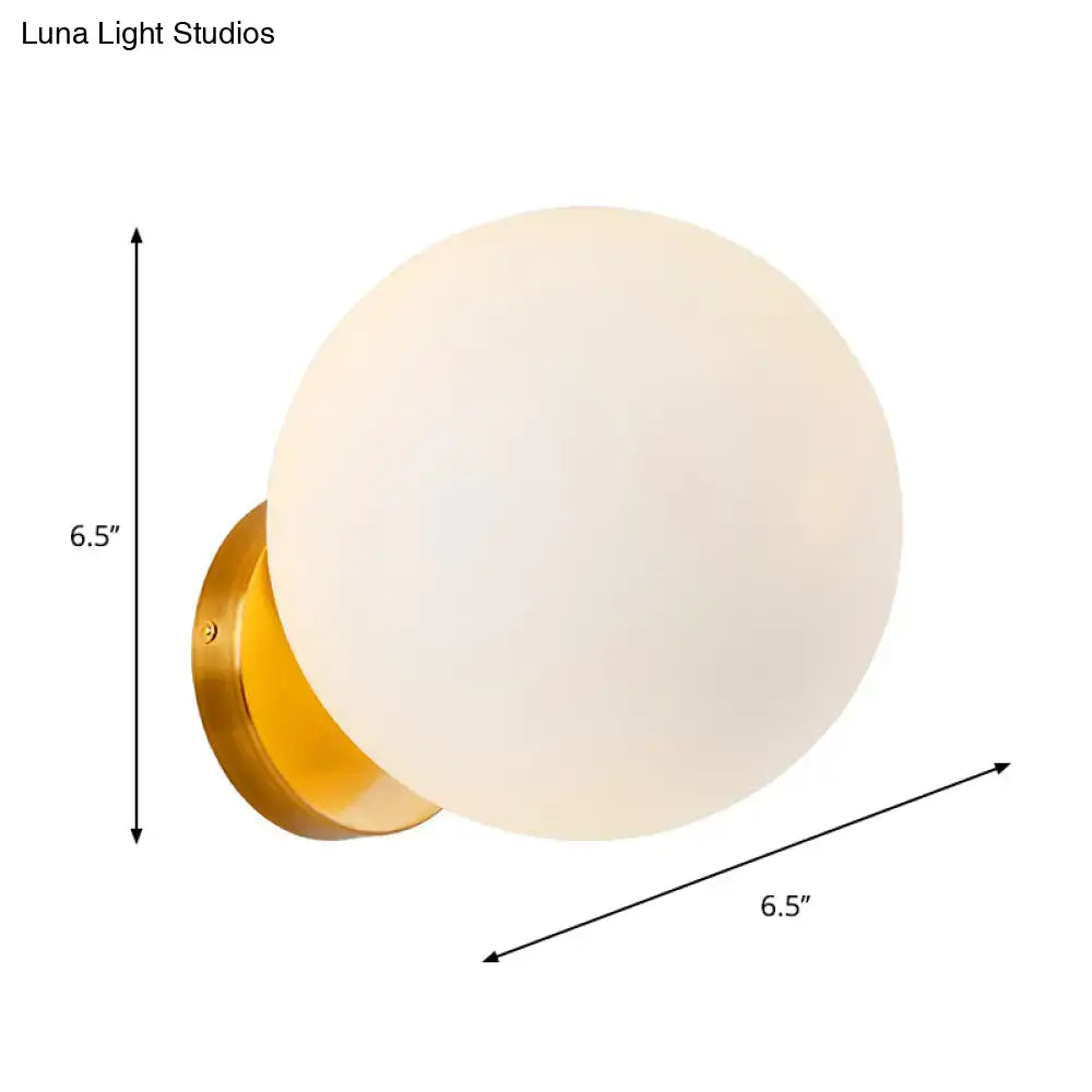 Minimalist gold and white glass ball sconce bedroom wall light