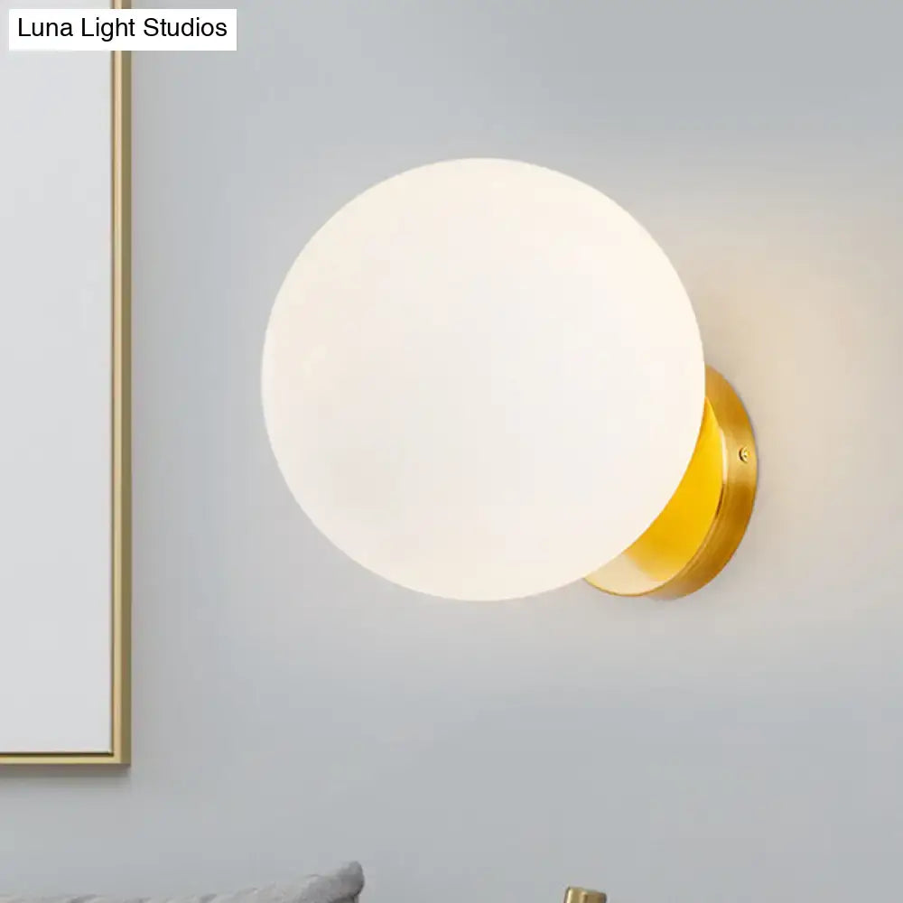 Minimalist gold and white glass ball sconce bedroom wall light