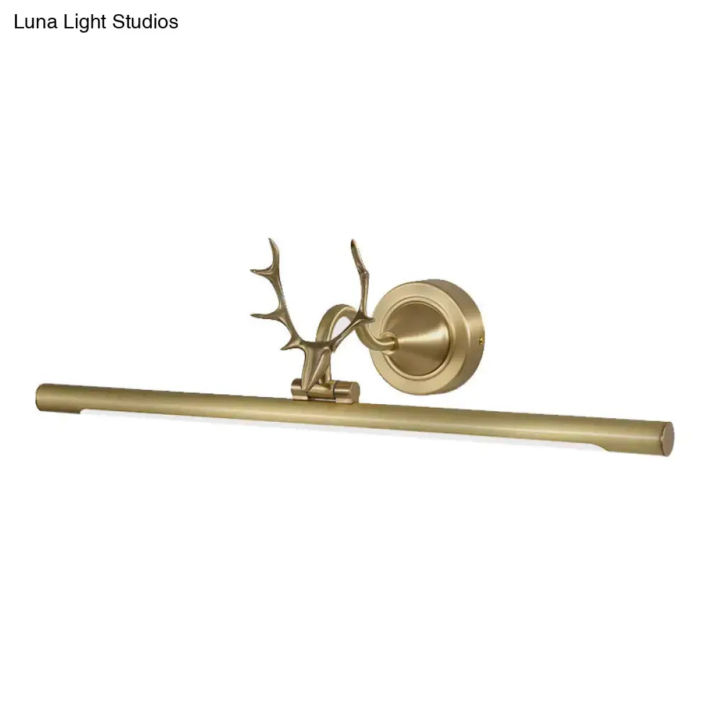 Minimalist gold bar wall sconce light with antler arm bathroom lamp
