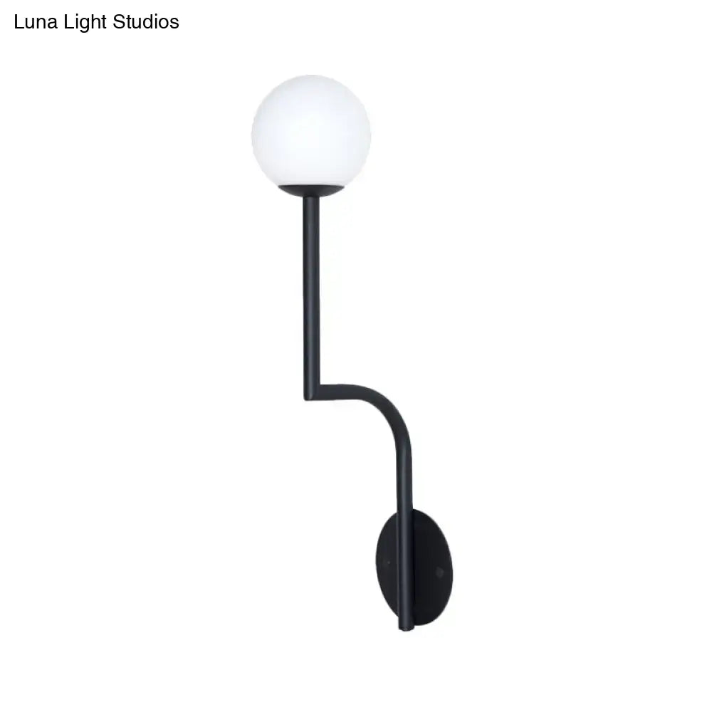 Minimalist gold & black opal glass wall sconce bedroom long curved arm