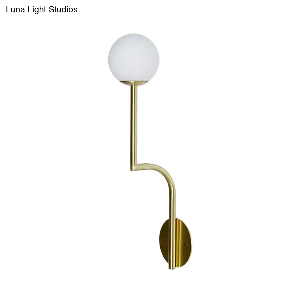 Minimalist gold & black opal glass wall sconce bedroom long curved arm