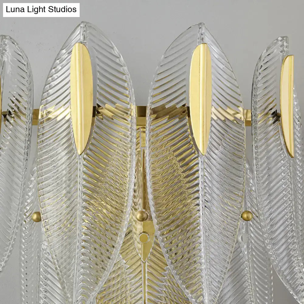 Minimalist gold finish crystal leaf wall sconce bedroom light