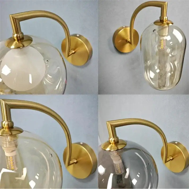 Minimalist gold glass ball wall sconce for bedroom
