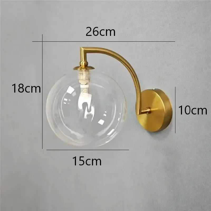 Minimalist gold glass ball wall sconce for bedroom